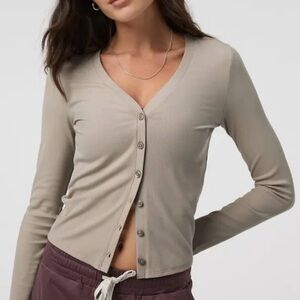 Vuori Long Sleeve Pose Ribbed Cardigan Toast Small